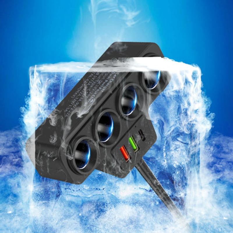 מטען רכב 4 ב-1 עם שני USB לטעינה מהירה, מפצל מצית סיגריות, תקע 12V 24V, מתאם מתח למצלמת רכב DVR, GPS, מצלמת דרך, משאית