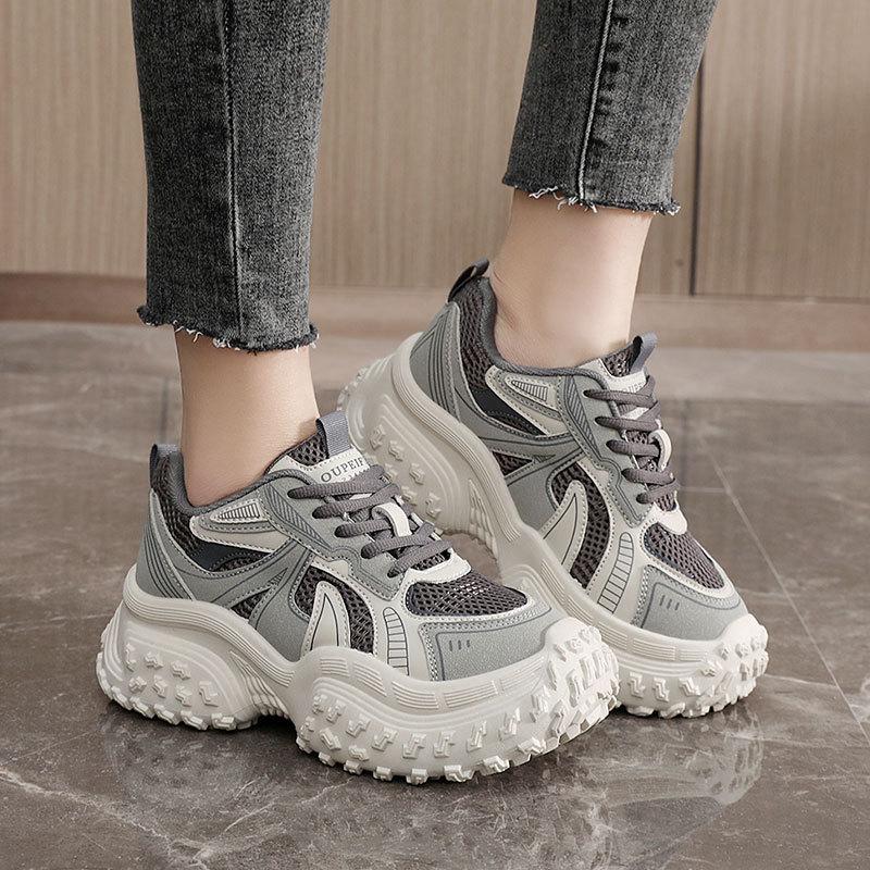 Fashion Spring New 2025 Women Chunky Sports Shoes Color Blocked Mesh Breathable Increasing Platform Shoes Fashion Korean Female Sneakers