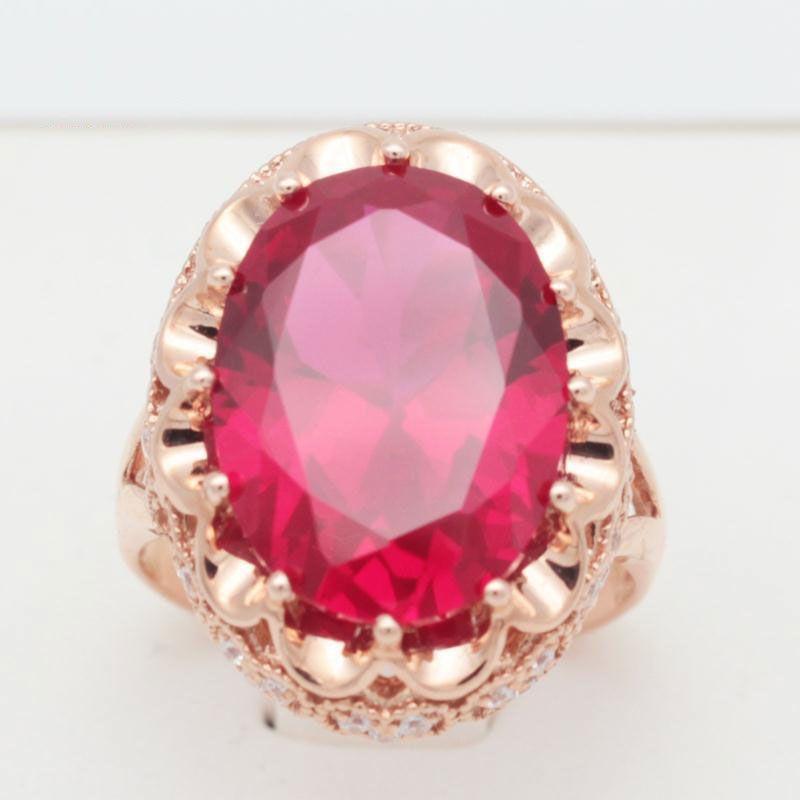 Фиолетовое Золотое Покрытие Розовое Золото Инкрустация Красным Камнем Поверхность Яйца Блестящее Кольцо, Высококлассный Темперамент Роскошное Регулируемое Кольцо