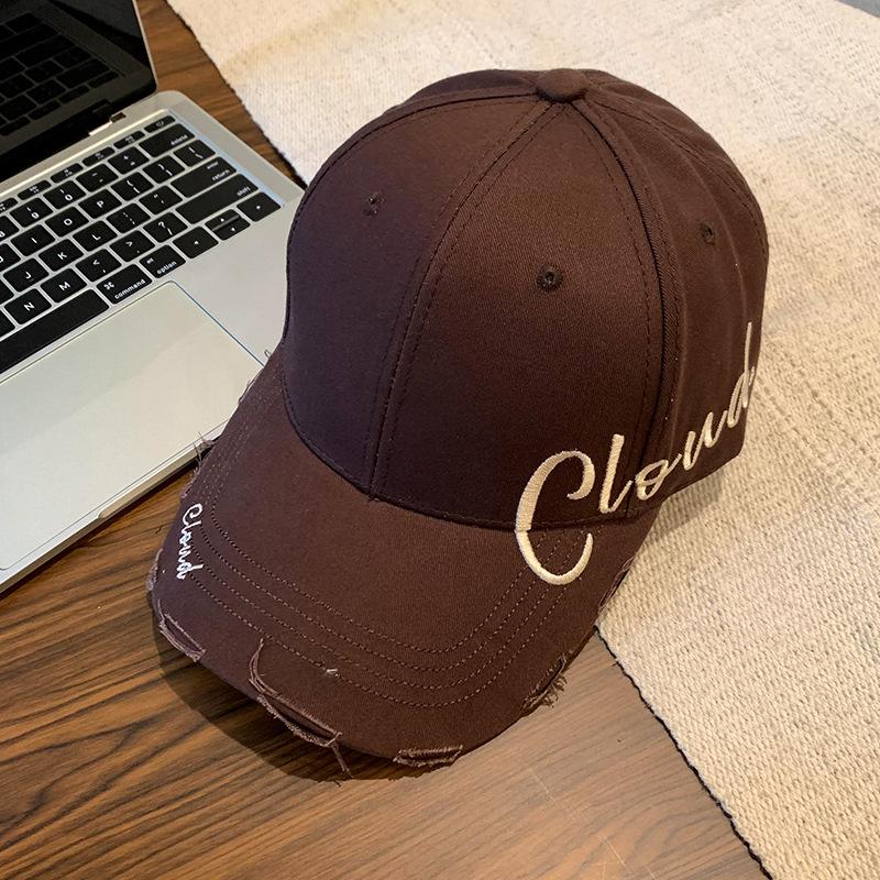 Letter embroidery black baseball cap women's summer wide brim hard top cap big head circumference showing face small hat