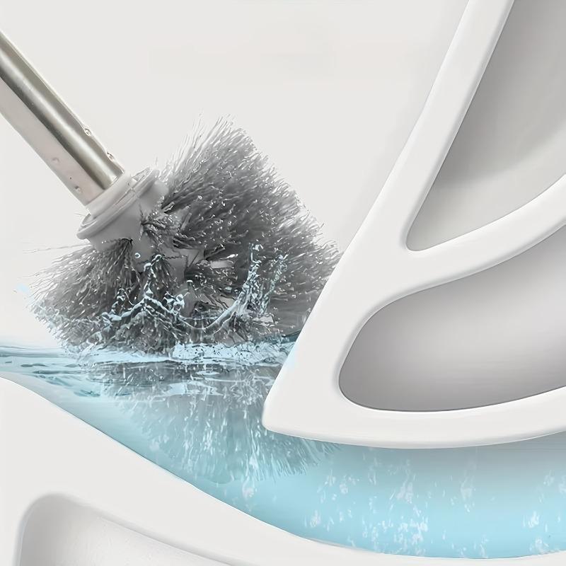 Wall-mounted Toilet Brush with Long Handle, Flexible No-dead-angle Cleaning, Comes with Storage Holder for Bathroom Use.