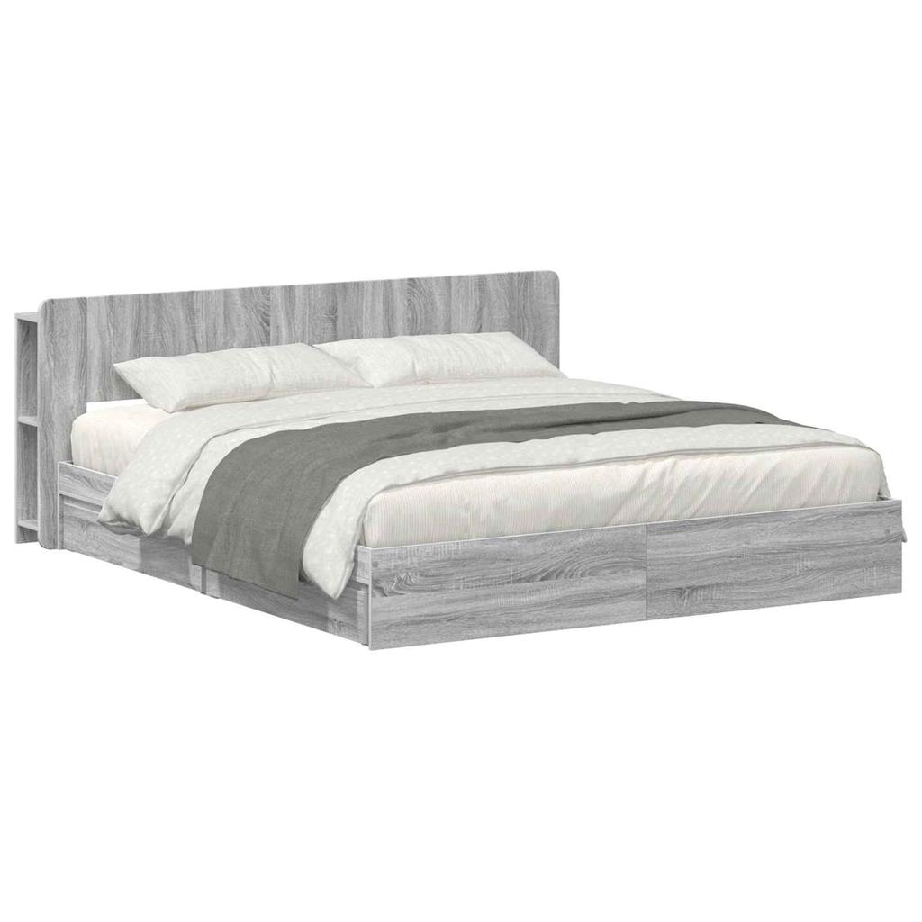 Bed Frame with Storage Space Grey Sonoma 180 x 200 cm Particleboard