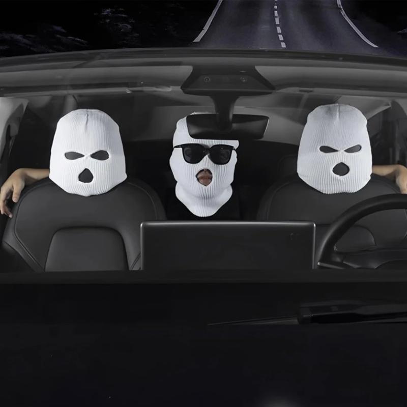Universal Car Headrest Cover Funny Car Seat Face Mask Ski Mask Wrap Protection Vehicle Front Head Rest Protectors Accessories