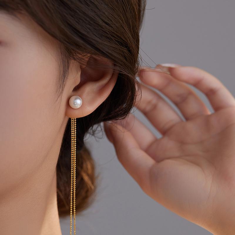 Banyan Tree S925 Silver Long Pearl Tassel Earrings for Women