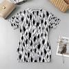 Women's Black & White Short-Sleeve V-Neck Slim Fit Bodycon Mini Skirt, Versatile Soft Comfy for Daily, Vacation & Short Trips.