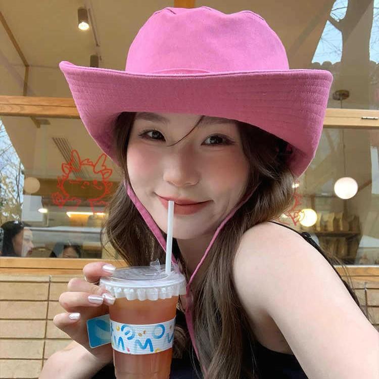 Star Pink Western Cowboy Hat Kids Summer Big Brim Sunscreen Bucket Hat Outdoor Hiking Hiking Hat