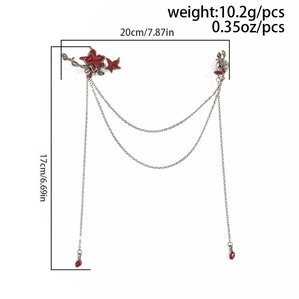 Double Layer Chain Lapel Brooch Silver Tone Metal Double Chain Tassel Brooch  for Gothic Party