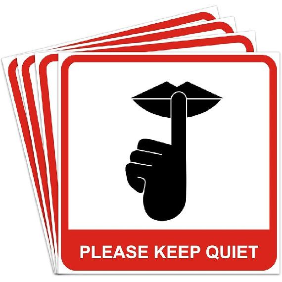 dealzEpic - Please Keep Quiet Sign Sticker - Self Adhesive Peel and Stick Decal | Pack of 4
