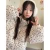 Korean Fashion Design Parkas Stand Up Collar Floral Short Cotton Coats 2026 Winter New Versatile Thick Warm Bread Jacket
