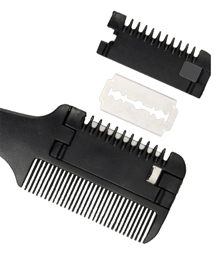 Hair Cutting Comb Black Handle Hair Brushes with Razor Blades Barber Scissors Hair Salon Thinning Hairdressing DIY Styling Tools