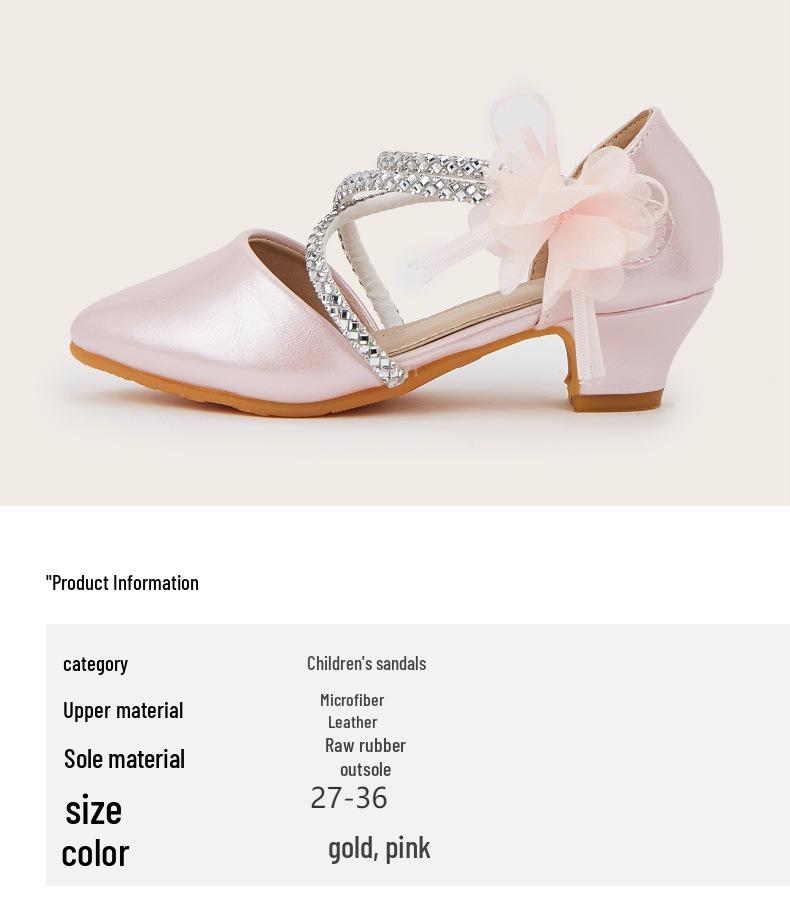 Girls' Pointed Toe Flower Princess Sandals - Chunky Heel, Hollow Design for Spring/Summer 2025