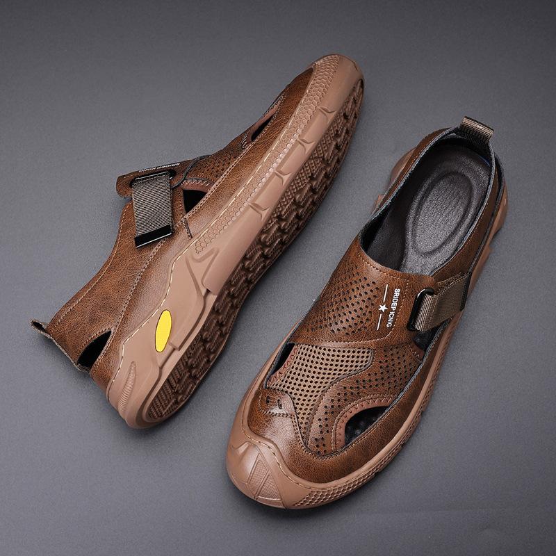 

Baotou Breathable Men s Shoes New Men s Summer Men s Shoes Fashion Sandals Hollow Sports Quicksohling Leather Shoes Size 38-44 44 коричневый