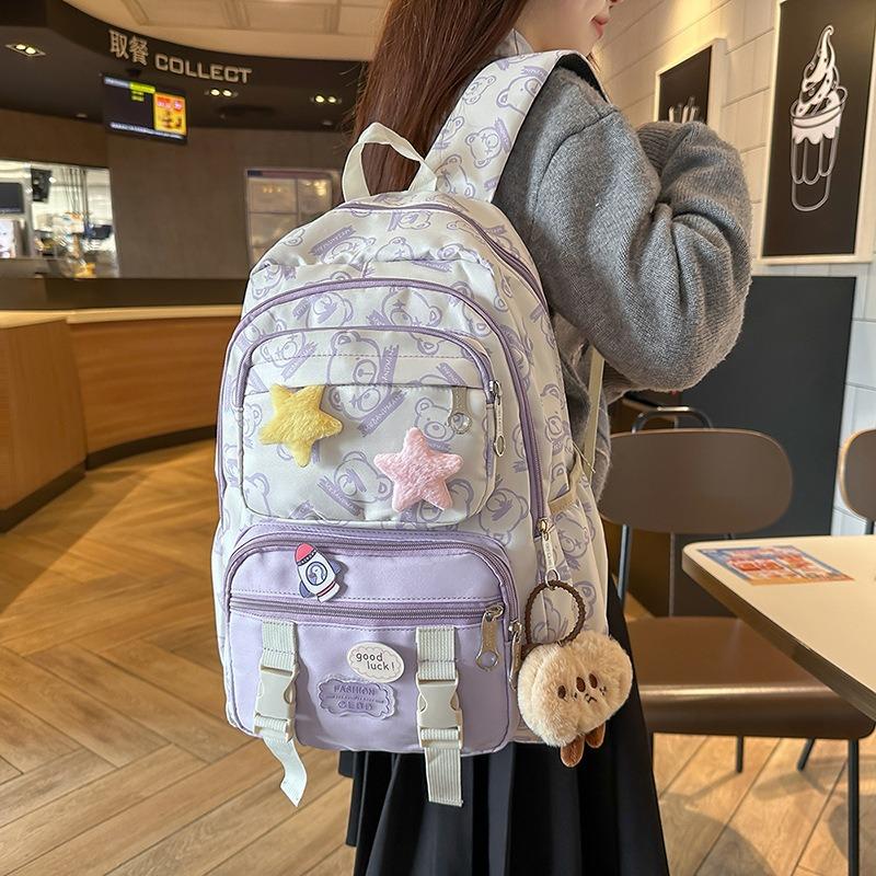 New high-value, fresh, sweet and cute bear backpack, large-capacity backpack for junior high school students