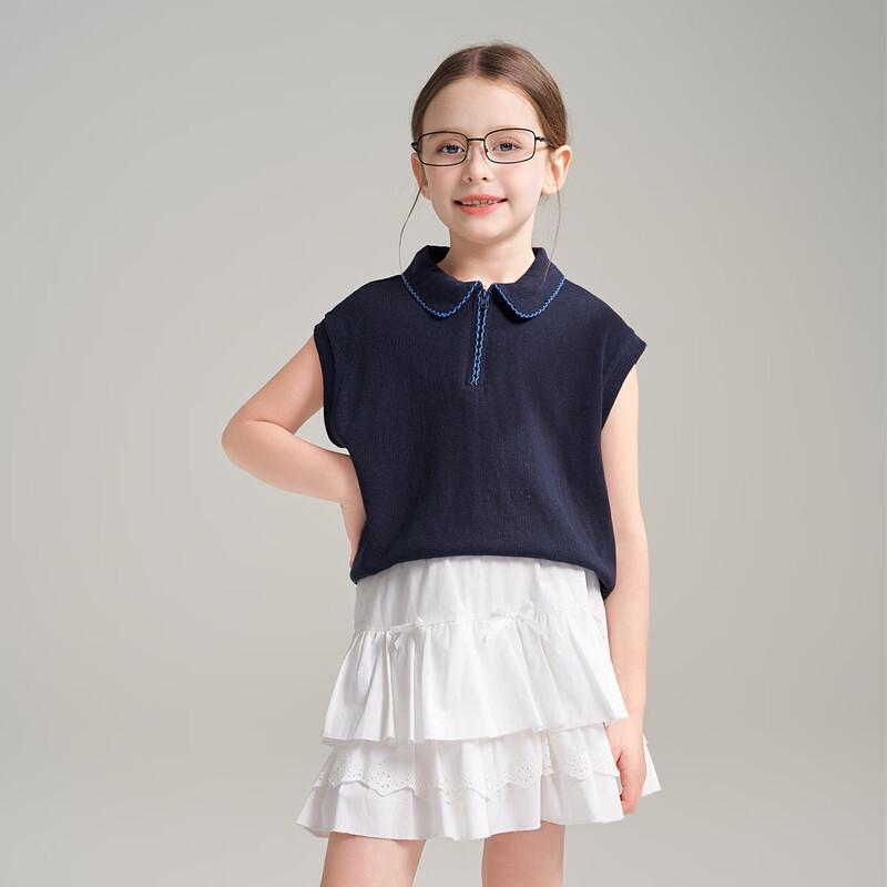 Mengtejiao Girls  Retro Lace Sleeveless Polo Top 140