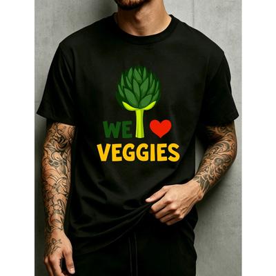 We Love Veggies Artischocken-Design Herren Rundhals-T-Shirt Lockerer Schnitt Modisch, Vielseitig Weicher, Bequemer Stoff Für Den Täglichen Gebrauch Für Frühling Und Sommer