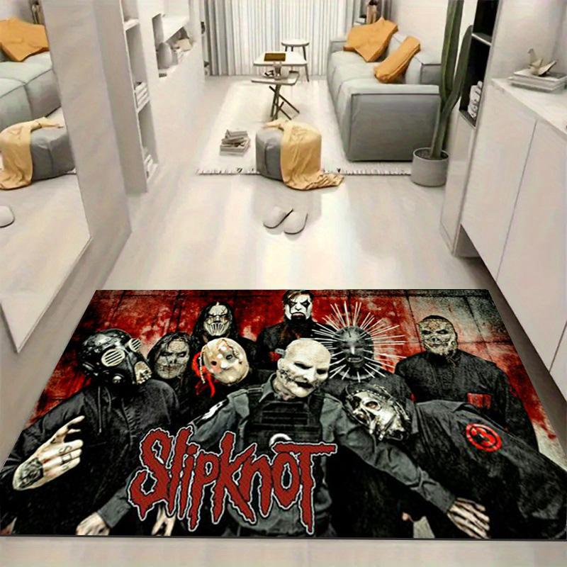 Slipknot Pentagram Logo Area Rug Non Slip Mat, Vintage Dark Wood Grain Carpet for Game Room Rock Fan Decor