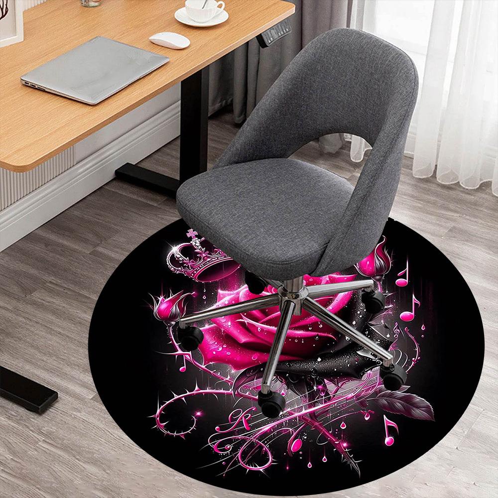 

1pc Rose Crown Round Chair mat Area Rug - Non-Slip, Floor Mat for Office, Bedroom, and Indoor Decor -1002246 80cm by 80cm