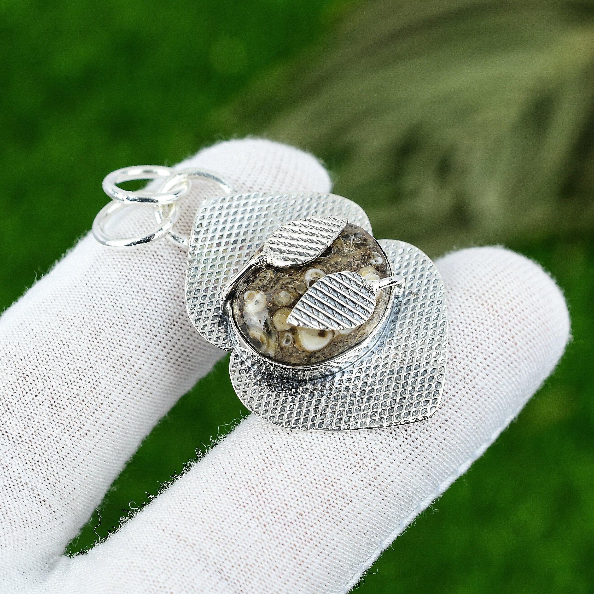 

Gift For Women Pendant 925 Sterling Silver Natural Turritella Fossil Gemstone