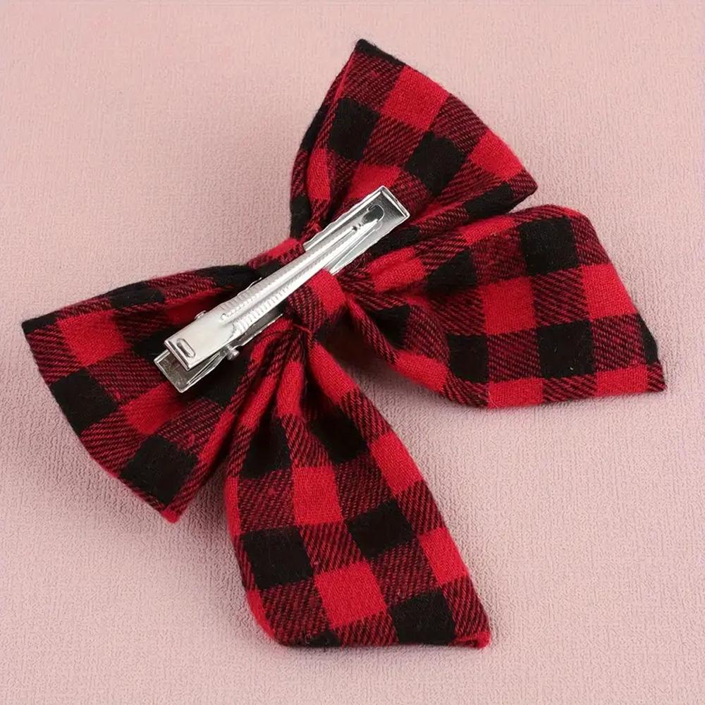 2Pcs Cute Plaid Bow Hair Clips For Girls Scottish Style Red And Black Check Decor Bownot Hair Barrettes Hair Accessories Gifts