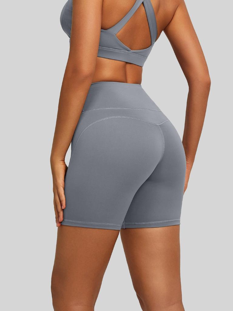 Women's High-Waisted Double-Sided Nylon Yoga Shorts with Tummy Control and Peach-Lift