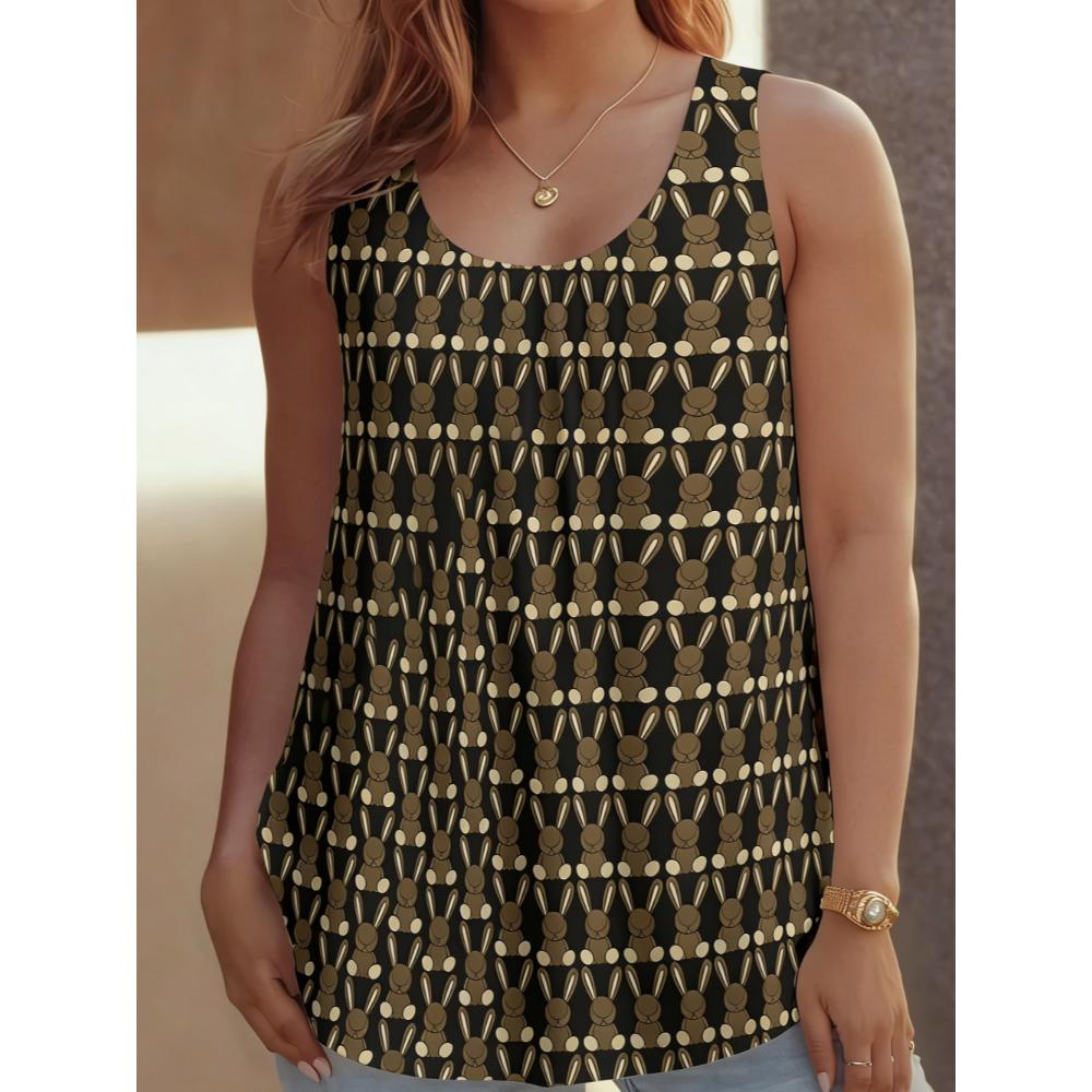 Summer Women's Large Size 3D Colorful Printing Vest Loose Fashionable Comfortable Soft Breathable O Neck Sleeveless Vest