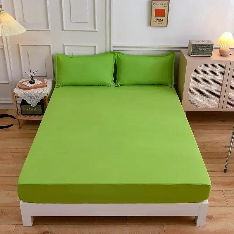 Solid Color Soft Polyester Fitted Sheet Elastic Mattress Cover Single Double Bed Set  120/150/160/180/200/220cm/Bed Fitted Sheet