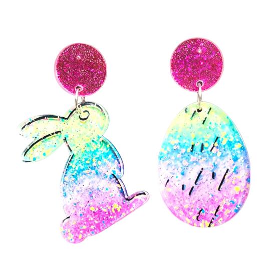 Easter Acrylic Bunny Earrings for Women Glittery and Colorful Rabbit Dangle Earrings Festive Holiday Jewelry for Easter Celebrations