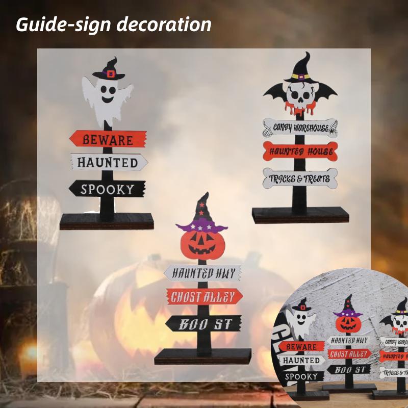 Skeletons Pumpkins Halloween Wooden Signpost Plaque Table Ornament Party Decor