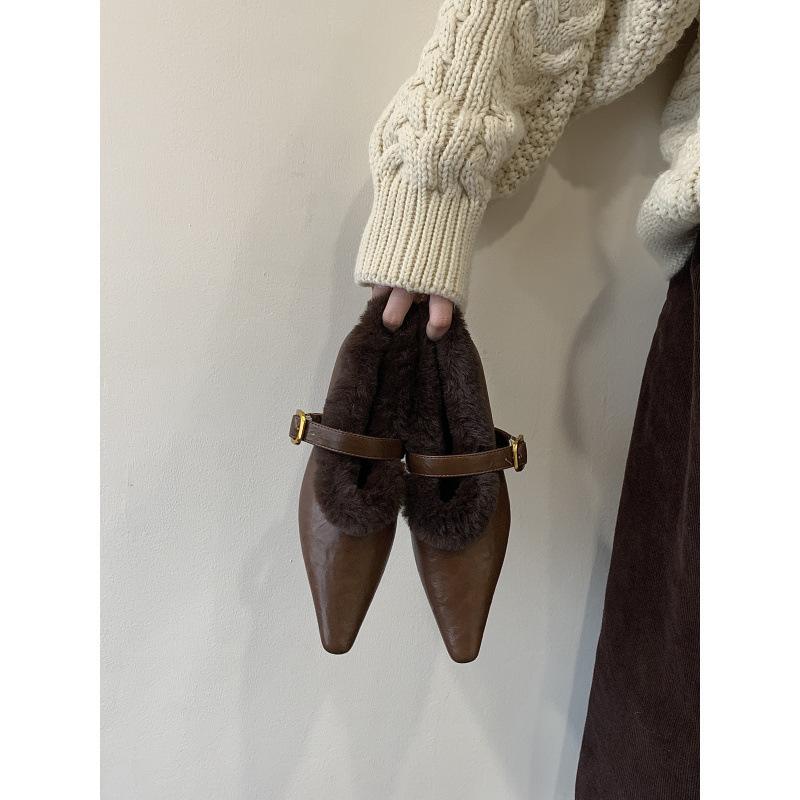 2025 new late night wind pointed head fleece inner height increase fleece shoes single shoes fashionable and comfortable wool shoes women