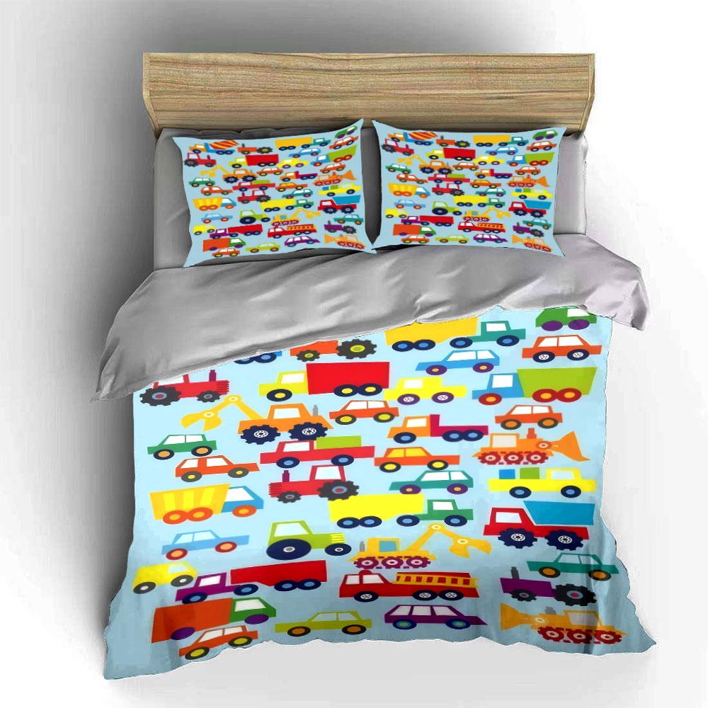 Colorful Vehicle Pattern Decor Set Bedding Set with 1 Duvet Cover 2 Pillowcases Single Double King Queen, Gift