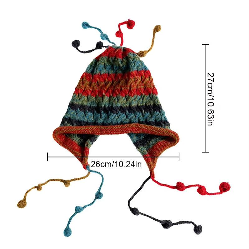 Women Winter Knitted Cap Ball Decor Elastic Thick Autumn Tassel Up Out Winter Hat Hollow Warm Cap Ear Protection Hat