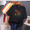 Flower Printed T Shirt Colorful Women Oversized Cotton Summer Tees Soft Female Jumper Top