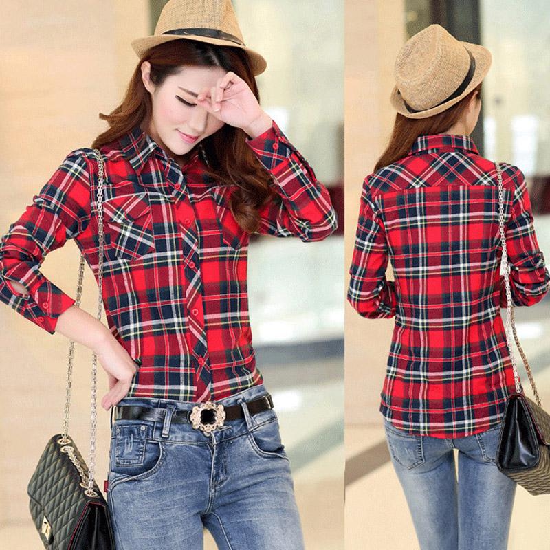 Damenblusen, bedrucktes Oberteil für Damen, lockeres Hemd, kariertes Damenbekleidungshemd