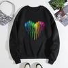 European and American Women's Colorful Heart Shape Loose Hoodie - Plus Velvet, Round Neck, Long Sleeve.