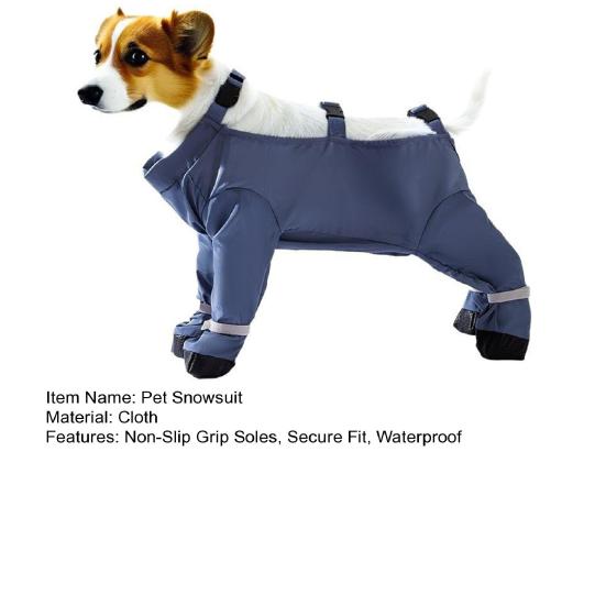 Dog Snowsuit with Attached Boots Non-Slip Puppies Suspender Booties Waterproof Dog Snow Suit