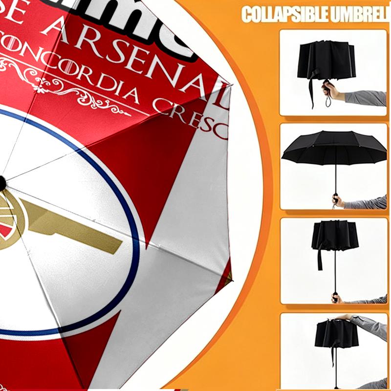 Custom Name Personalized Football Team F.C Print Umbrella, Auto Open Close, 8‑Rib Sturdy Frame, Commute Camping Hiking Use, Birthday Gift