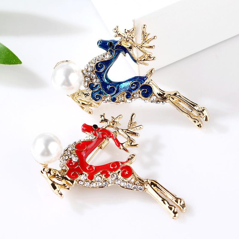 Christmas Drop Oil Alloy Enamel Plum Flower Deer Pearl Brooches Pin Women Exquisite Hypoallergenic Luxury Enamel Brooch Long-Lasting Color BFF Gift