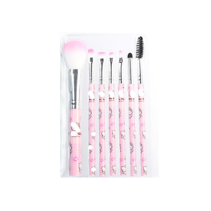Cartoon Pink Cat 7-Piece Makeup Brush Set - Foundation & Lip Brushes