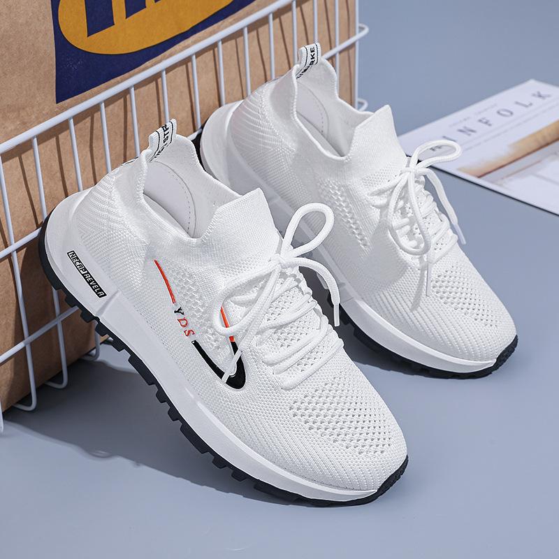 Breathable Non Slip White Women's Sports Shoes with Front Lace Up Lightweight Women's Casual Running Shoes