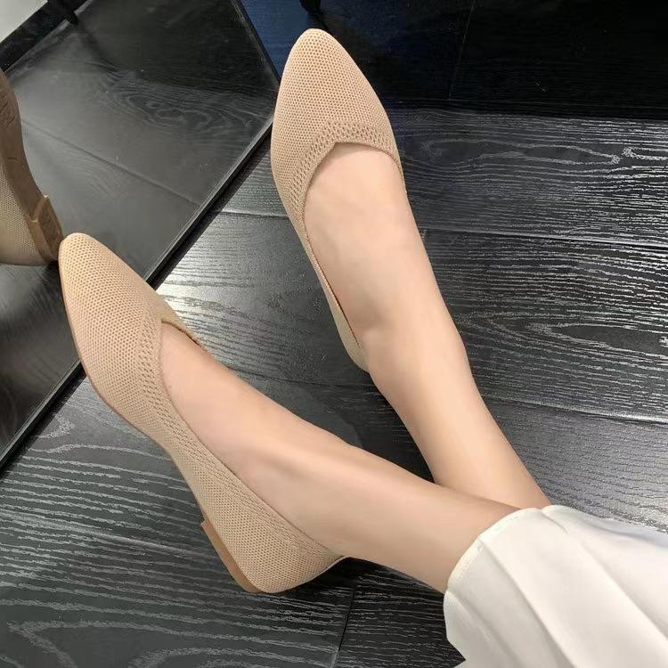 2025 spring and summer new fashionable breathable flat-soled Doudou shoes shallow mouth one pedal lazy shoes flying woven pointed single shoes