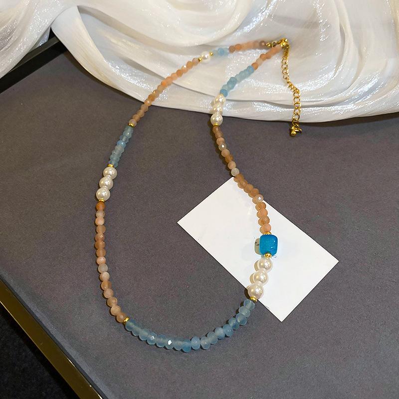 Natural Stone Necklace Sweet Dopamine Pearl Baroque Necklace Simple Collarbone Chain Fashionable Temperament Accessory
