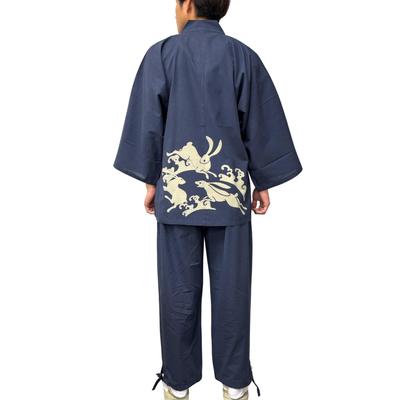 Samue Soft Plain Original Wave Rabbit On the Size 3L [Edo Ten] (Japanese Workwear), Weave, Discharge-printed Pattern, Waist, Navy,