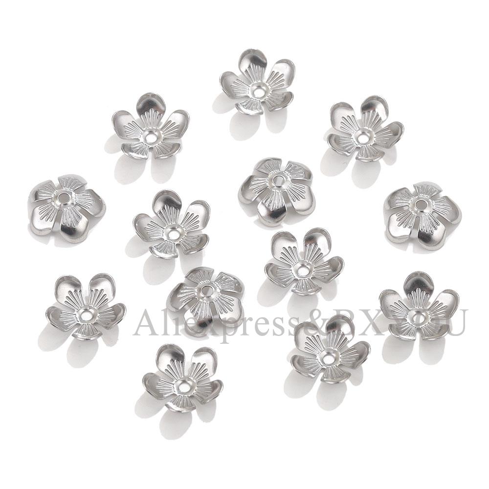 50pcs/lot Stainless Steel Flower Beads Caps Petal Base For DIY Jewelry Making Material Supplies Earrings Handmade Accessories