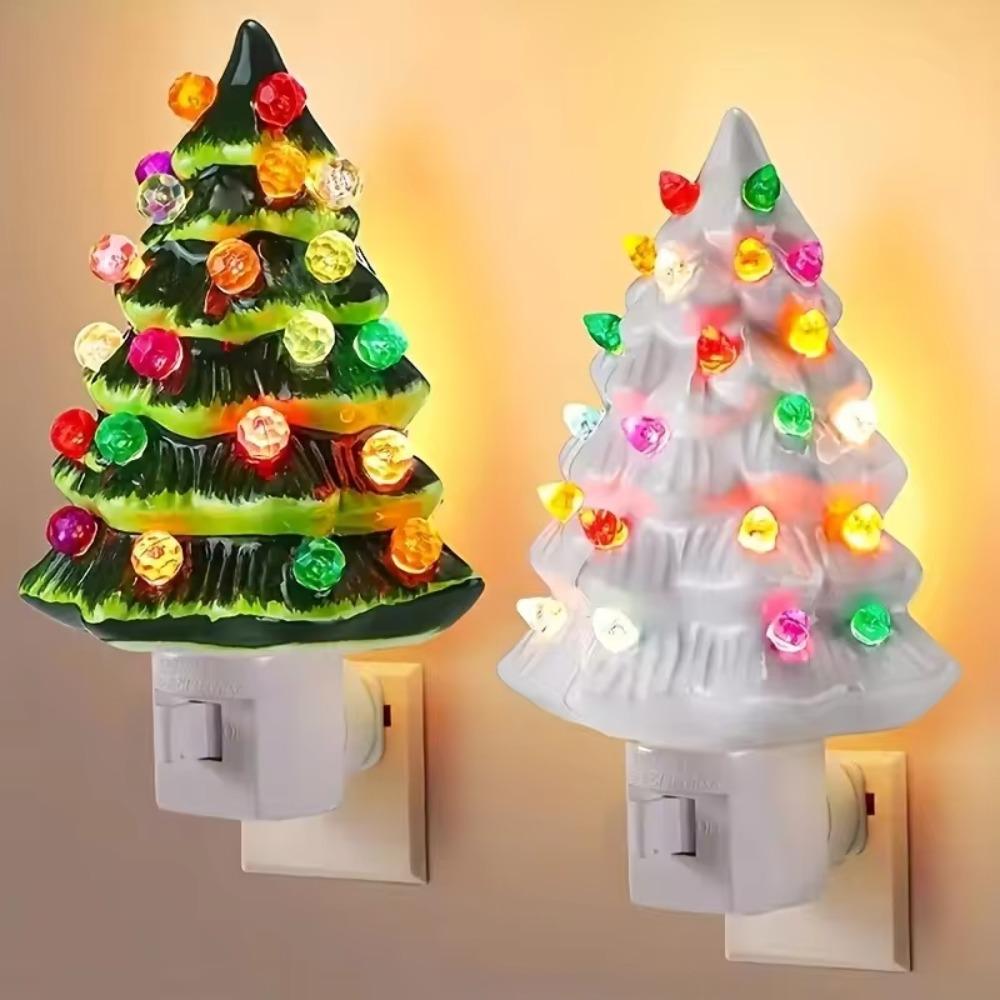 US Plug Christmas Tree Night Light Resin Bedside Lamp Christmas Mood Light  Study