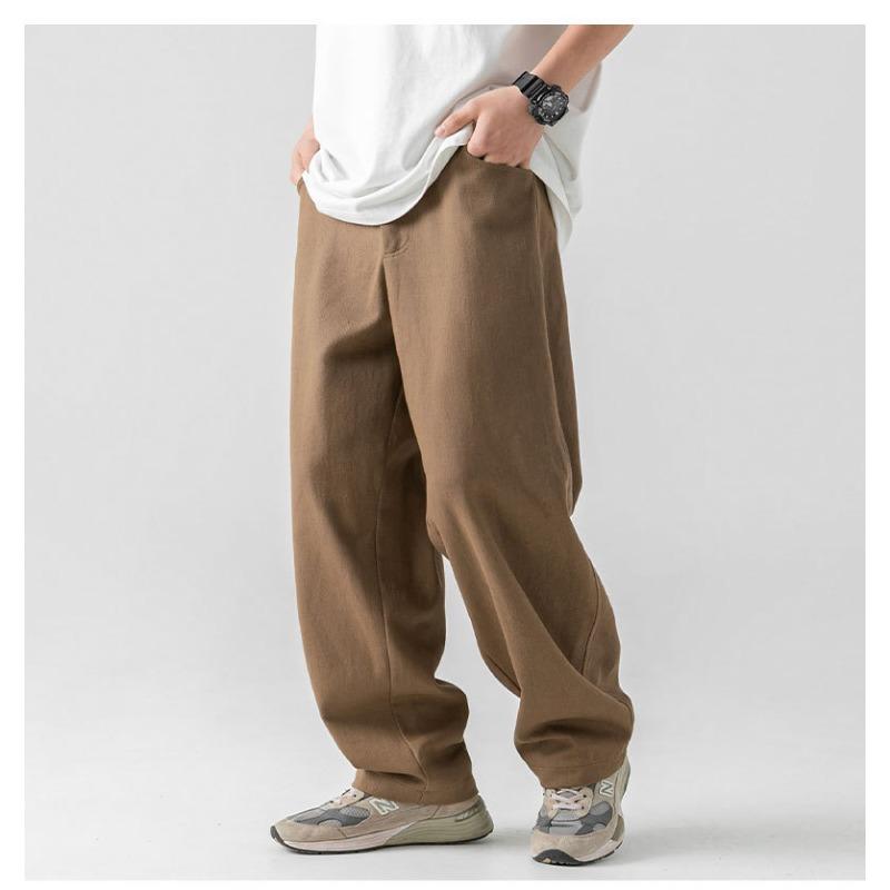 Men S Vintage Loose Fit Cotton Casual Solid Long Trousers