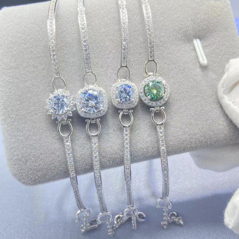 S925 Sterling Silver Platinum-plated Bracelet D Color Moissanite Half Bracelet Round Bag Simple and Elegant Women's Gift