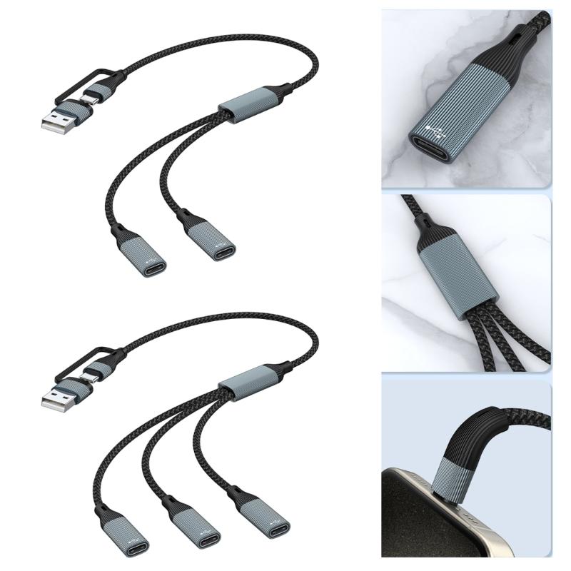 Cablu Splitter USB, USB/Type C Masculin la 2/3 Conectori Prelungitor Feminin, Hub Port USB Adaptor Split Putere Date&Încărcare