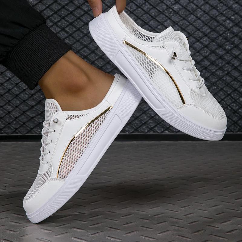 MAEDEF Women's Versatile White Shoes Thin Breathable Mesh Shoes Sandals White Outdoor Female Flat-bottomed Baotou Half Slippers