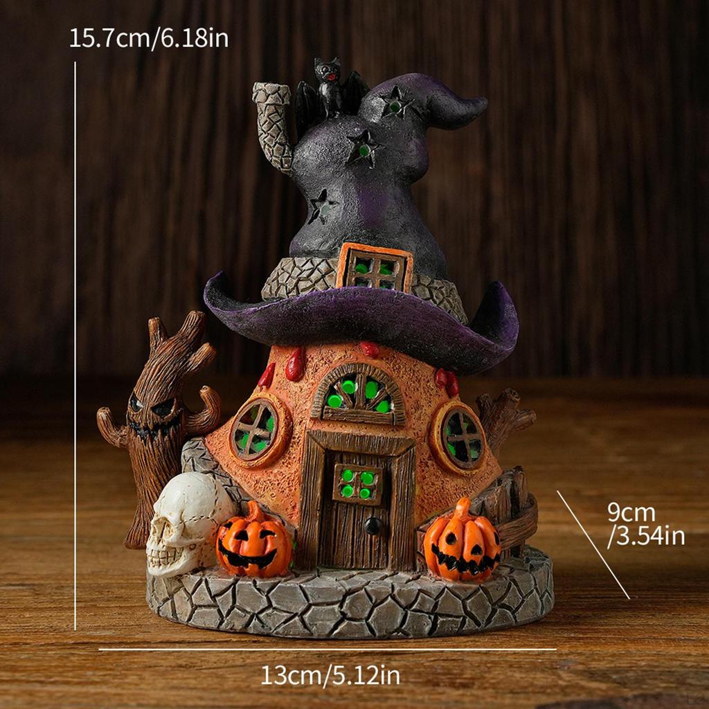 Stone Cottage Statue Fairy Garden House Figurine Craft with Colorful Lights for Cabinet Outdoor