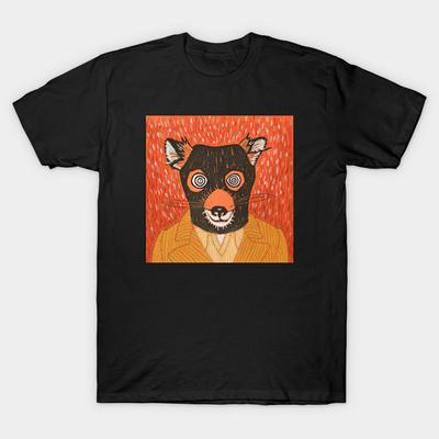 Asian Size Men Black Print T-shirt Mr Fox No-Cut Heat Transfer Print Cotton Tshirt